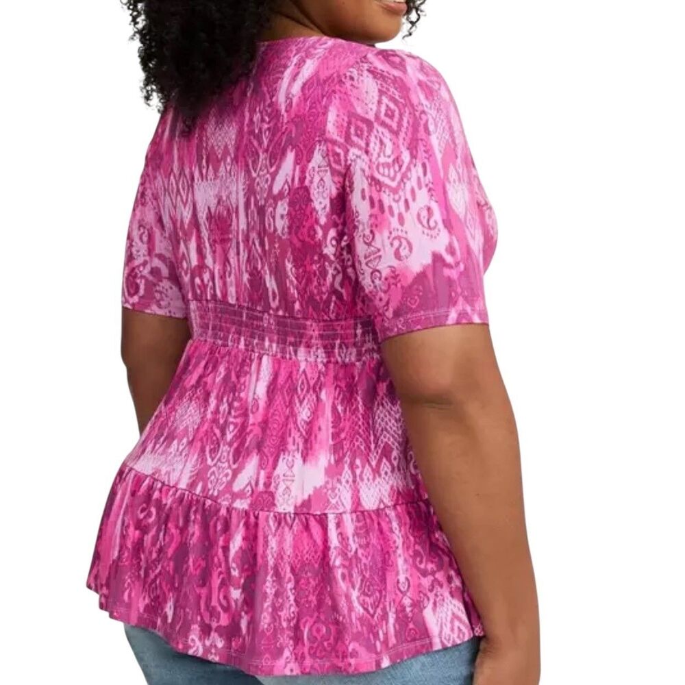 Torrid Super Soft Tie Front Babydoll Top Smocked Blouse Shirt Pink 1 US 1X - Picture 4 of 12